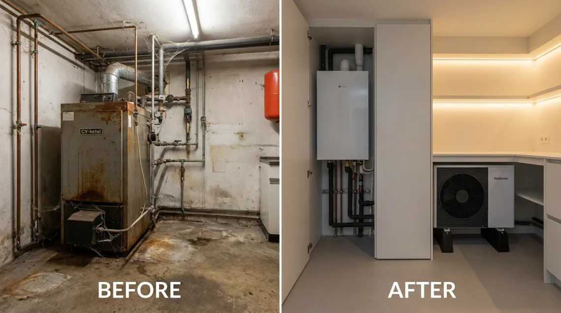 Warmtepomp installatie in Vleuten - Voor en na vervanging cv-ketel door warmtepomp