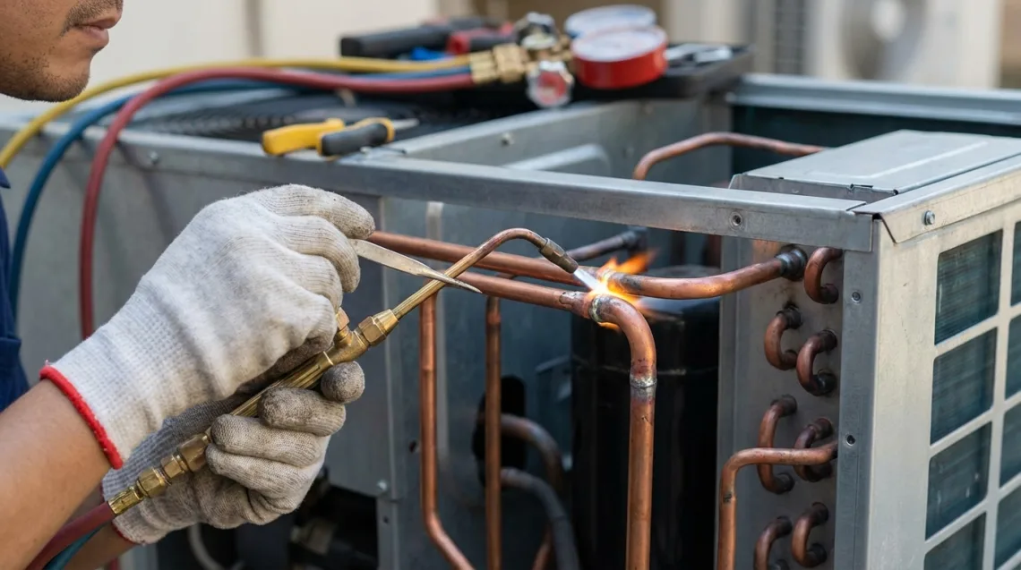 Warmtepomp Ruinerwold (Drenthe) - Detail leidingwerk warmtepomp aansluiting